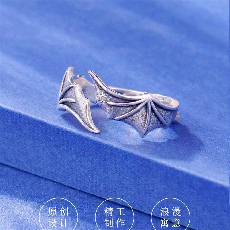 S925 men's devil wings ring