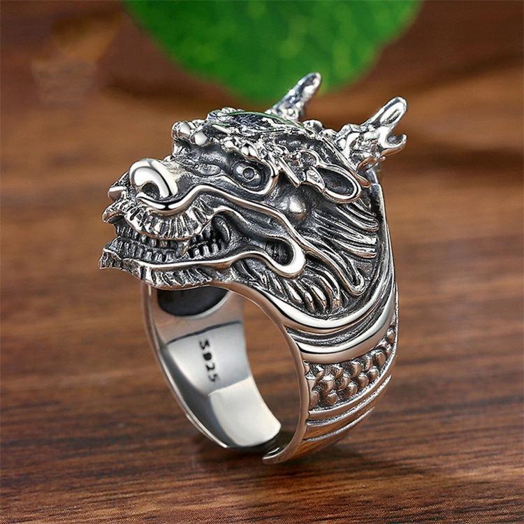 S925 men's dragon head ring