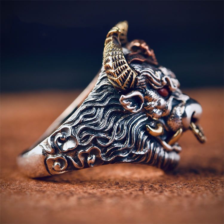 S925 men's bull head ring