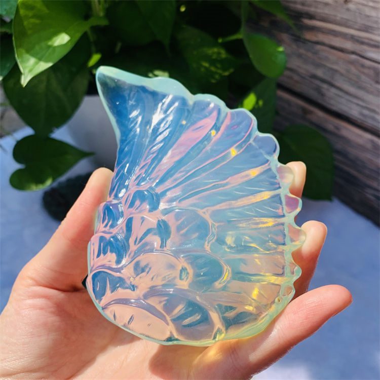 Natural opal carved butterfly wings ornament