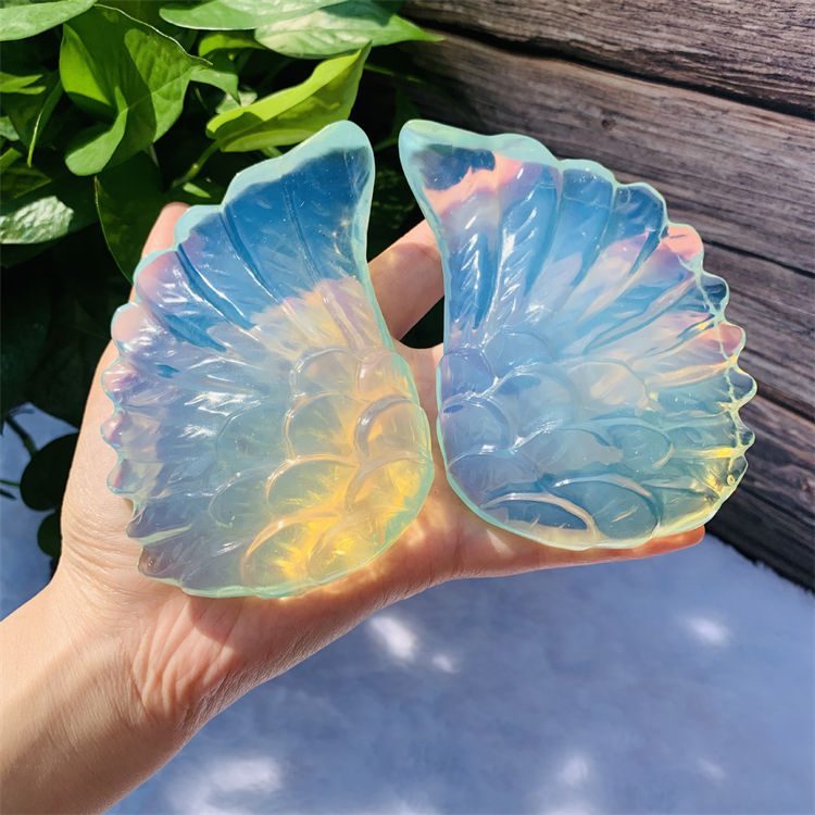 Natural opal carved butterfly wings ornament