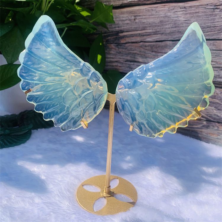 Natural opal carved butterfly wings ornament