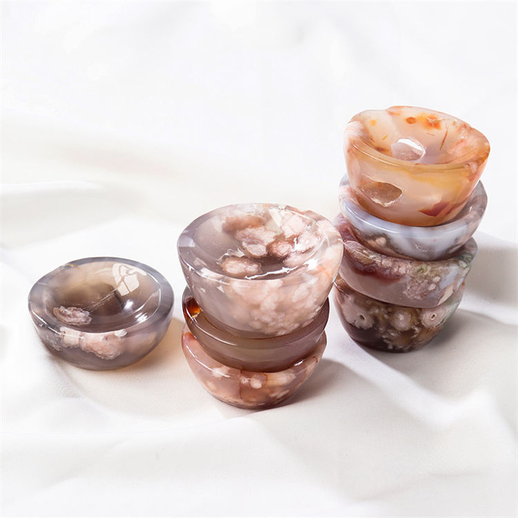 Natural cherry blossom agate crystal bowl