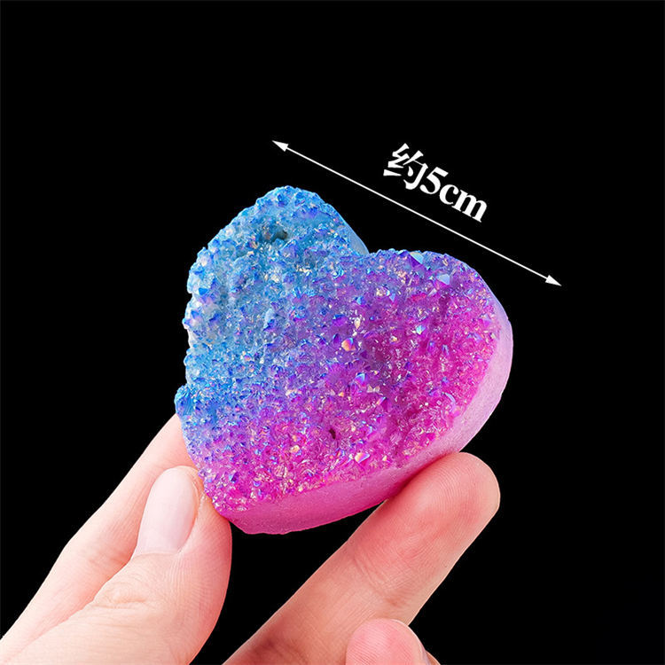 Natural electroplated colored crystal cluster heart