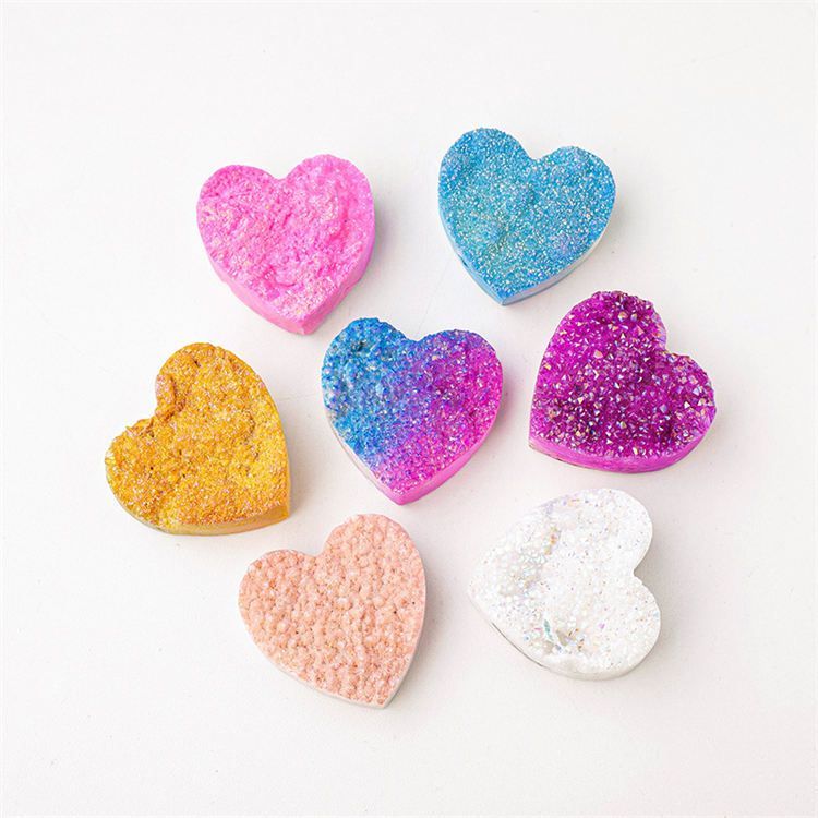 Natural electroplated colored crystal cluster heart