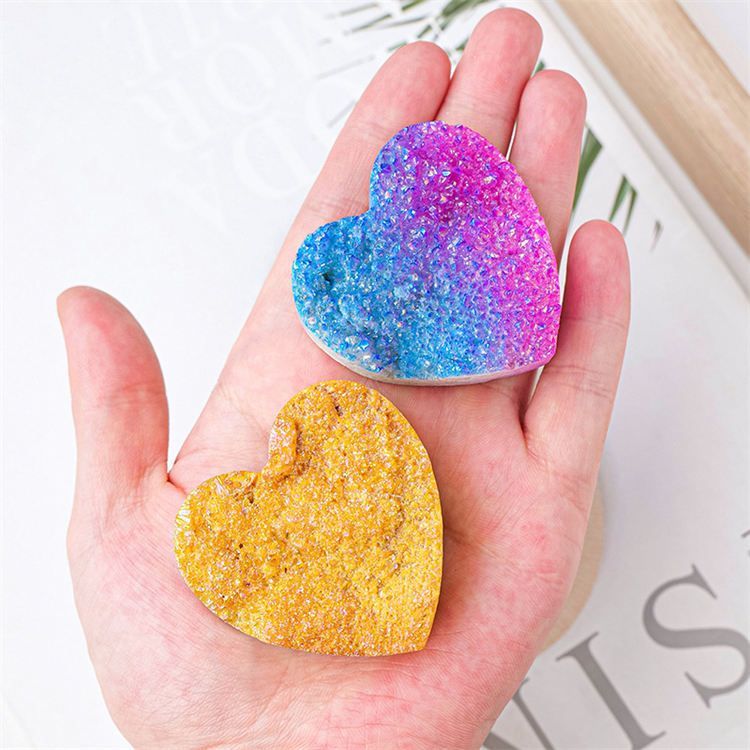 Natural electroplated colored crystal cluster heart