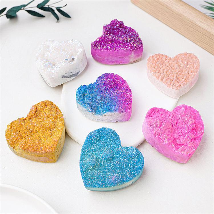 Natural electroplated colored crystal cluster heart