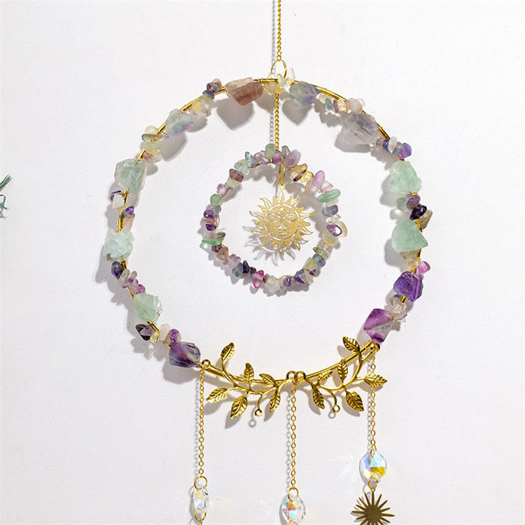 Natural crystal sun catcher wind chime pendant