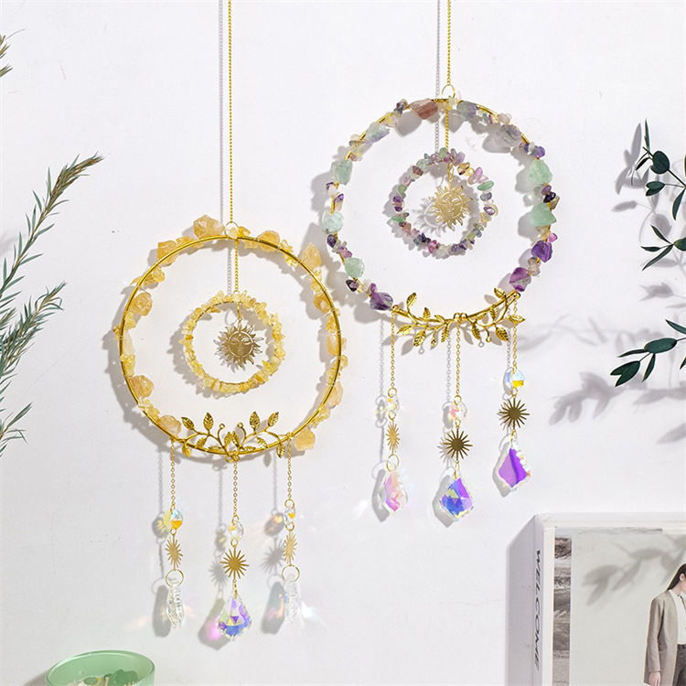 Natural crystal sun catcher wind chime pendant