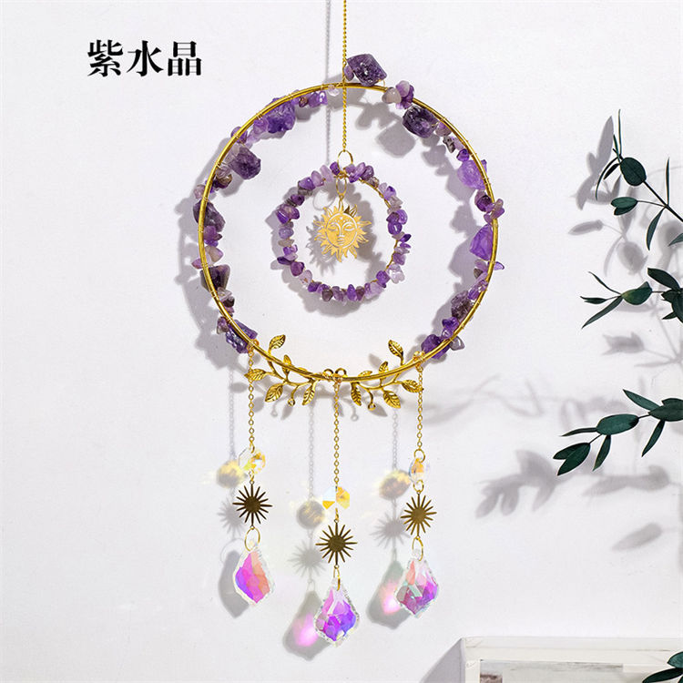 Natural crystal sun catcher wind chime pendant