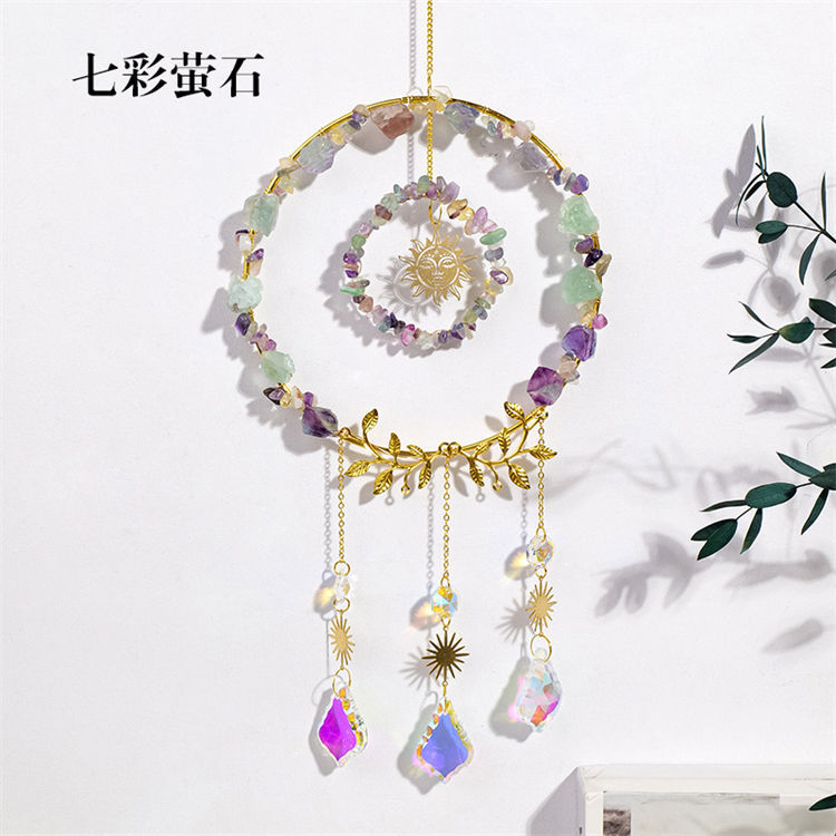 Natural crystal sun catcher wind chime pendant