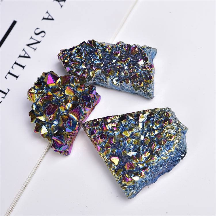 Natural electroplated rainbow crystal cluster