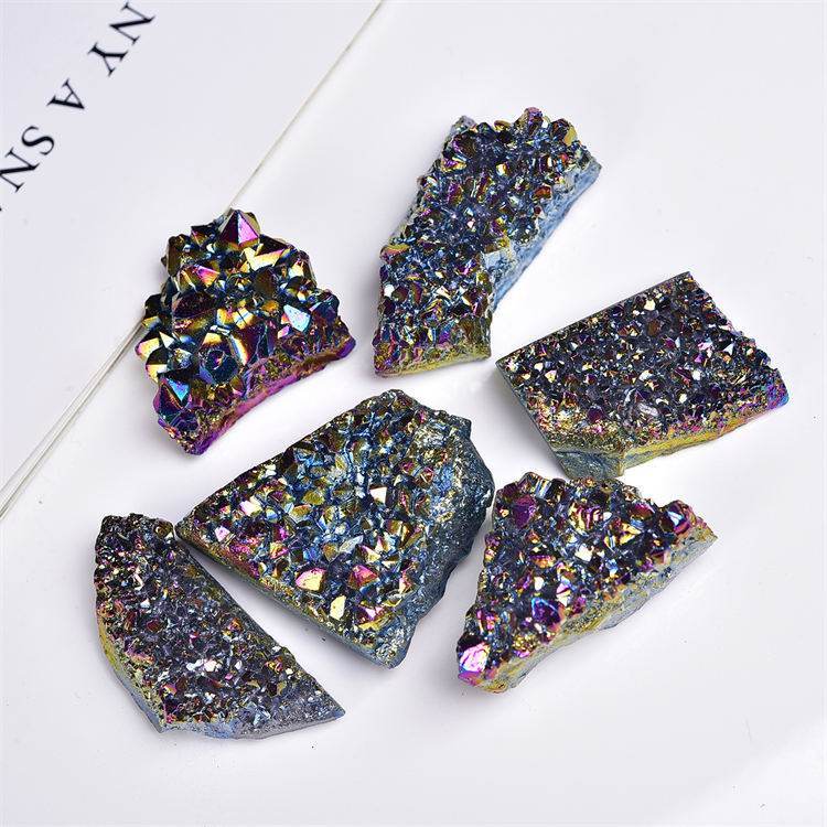 Natural electroplated rainbow crystal cluster