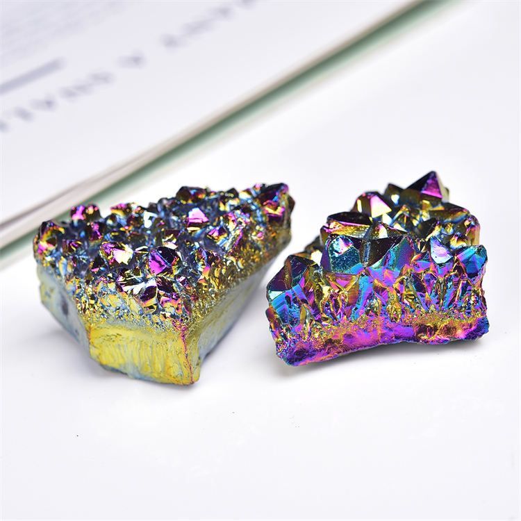 Natural electroplated rainbow crystal cluster