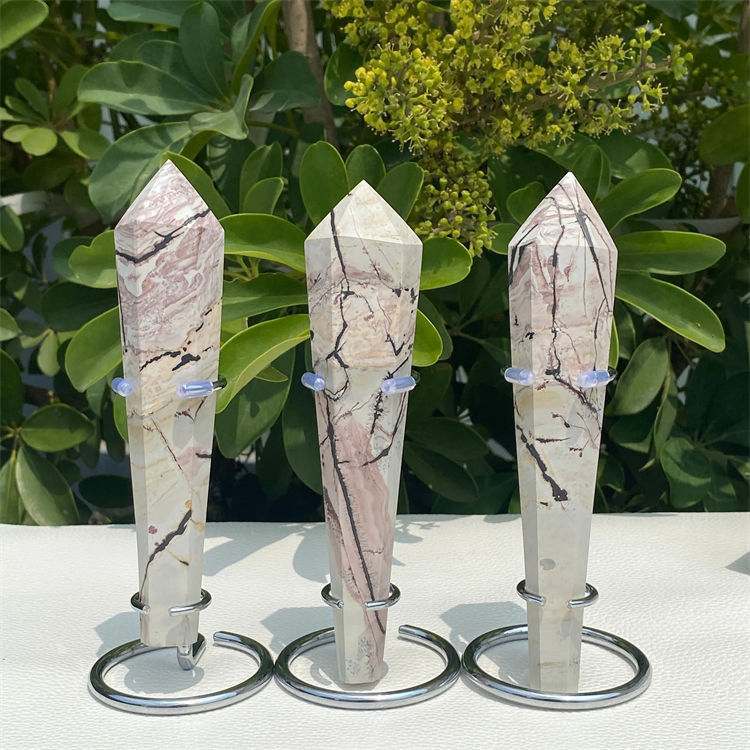 Natural Chinese painting stone Hexagonal Prism