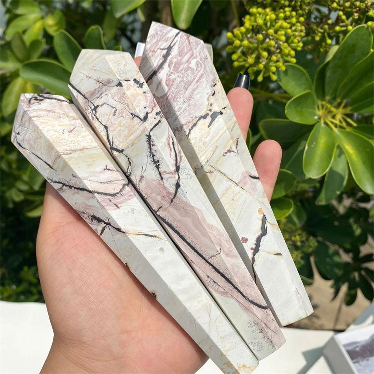 Natural Chinese painting stone Hexagonal Prism