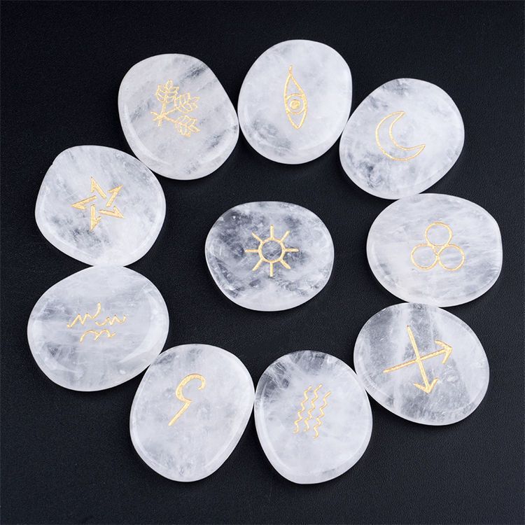 Natural Round engraved rune stone