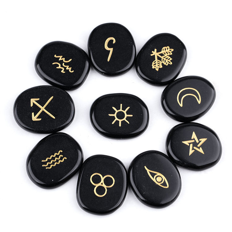 Natural Round engraved rune stone