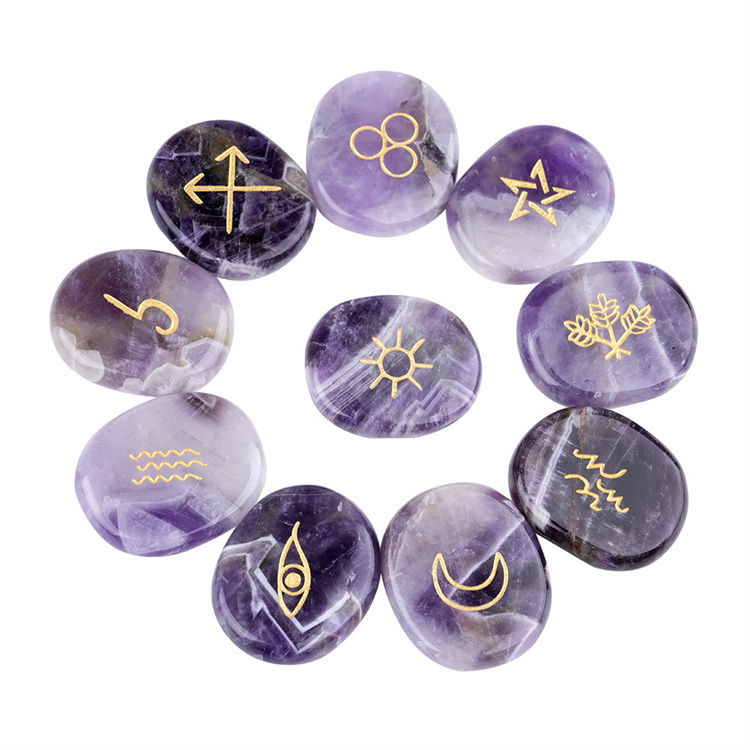 Natural Round engraved rune stone