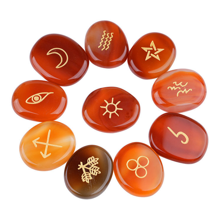 Natural Round engraved rune stone