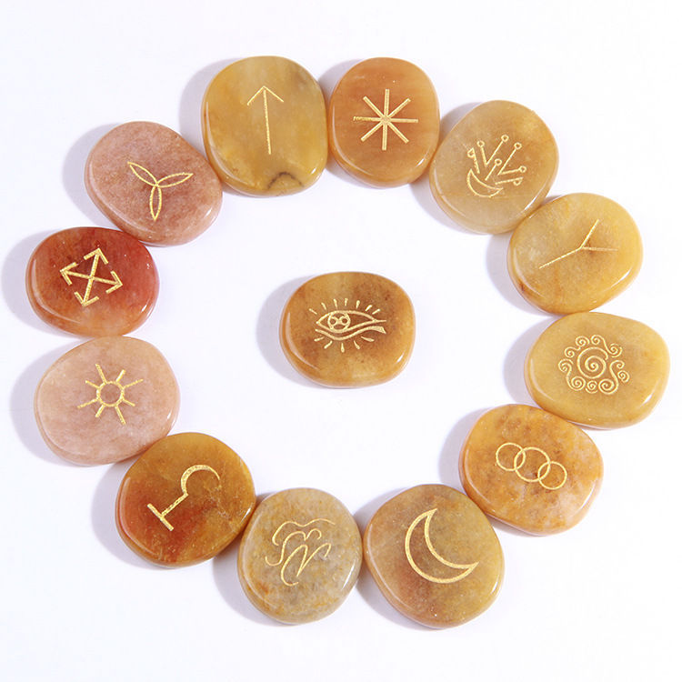 Natural Round engraved rune stone