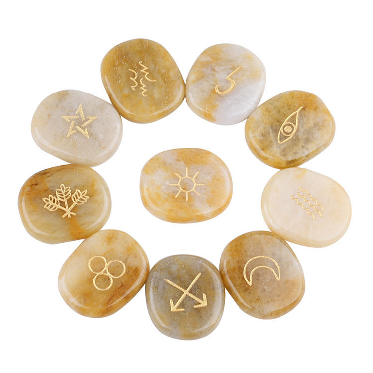 Natural Round engraved rune stone