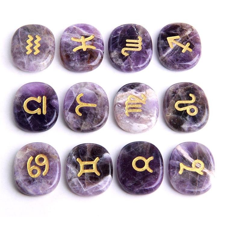 Natural crystal agate engraved witches runes