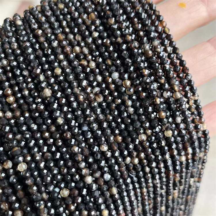 natural stone 3mm cut beads Black striped agate