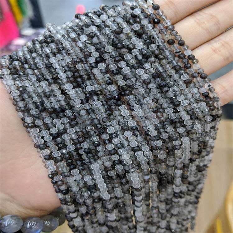 natural stone 3mm cut beads black Quartz Rutilated
