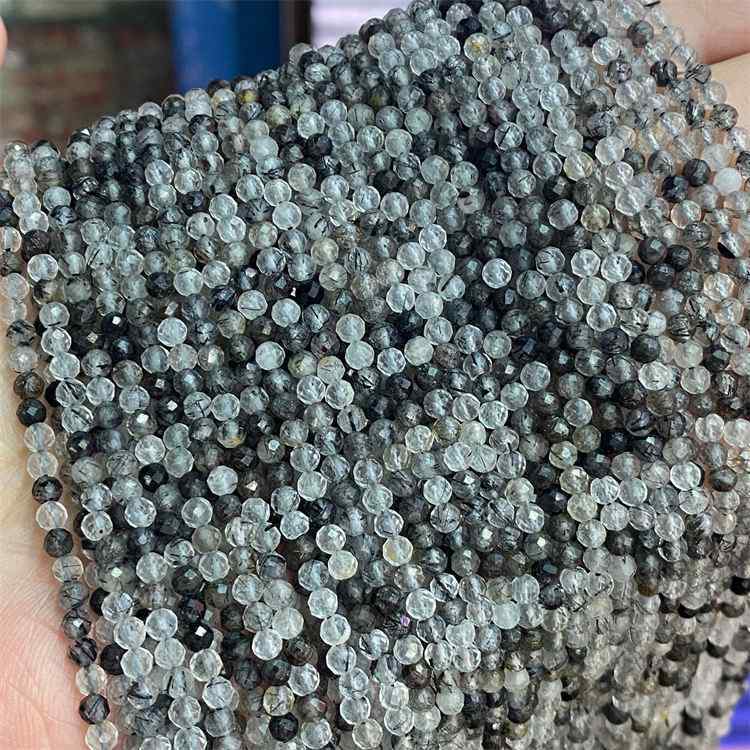 natural stone 3mm cut beads black Quartz Rutilated