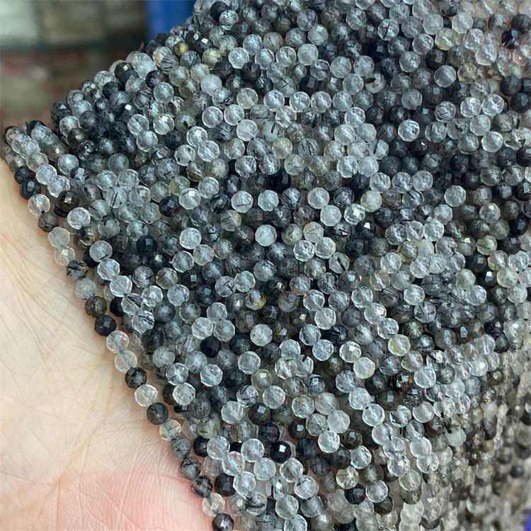 natural stone 3mm cut beads black Quartz Rutilated