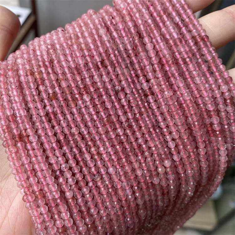 natural stone 3mm cut beads Strawberry quartz