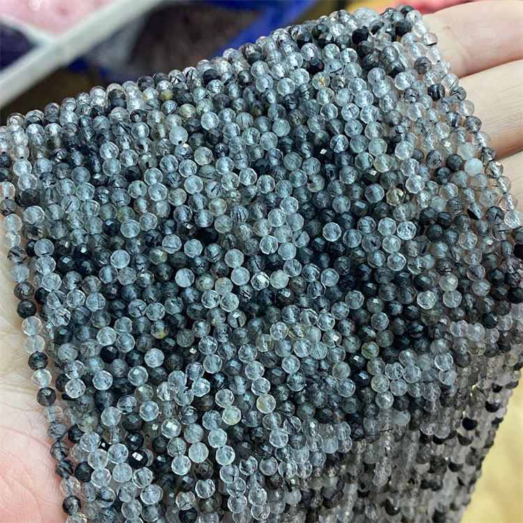 natural stone 3mm cut beads black Quartz Rutilated