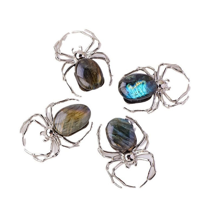 Natural Labradorite Alloy spider ornament