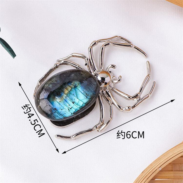 Natural Labradorite Alloy spider ornament