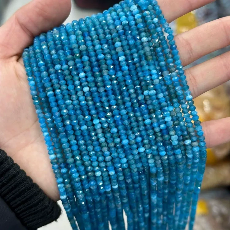 natural stone 3x4mm cut beads Blue apatite