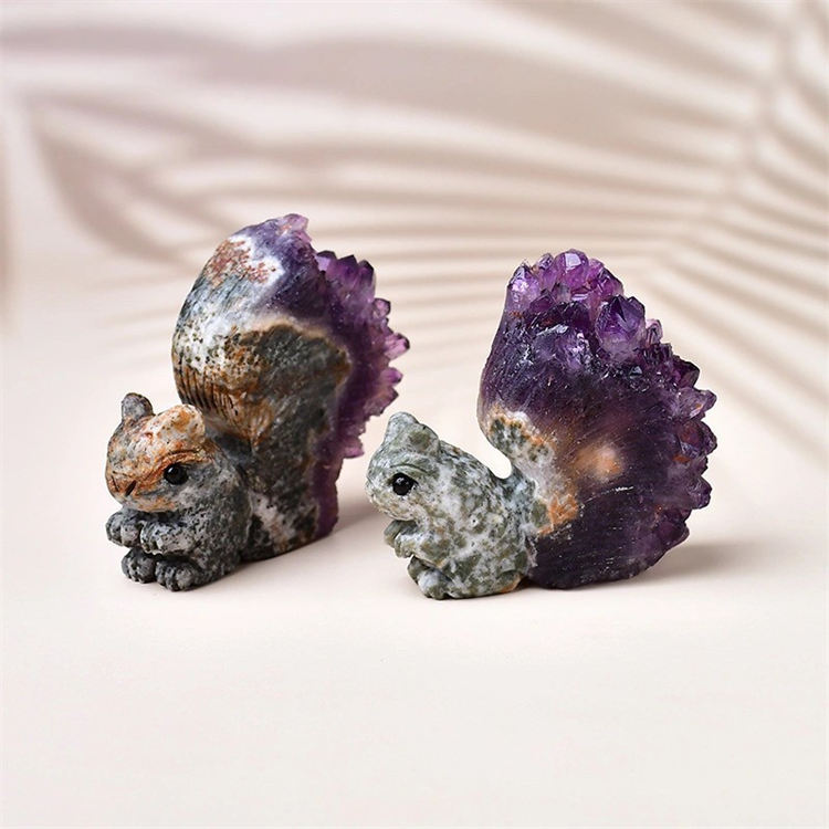 Natural Amethyst Cluster Squirrel Ornament