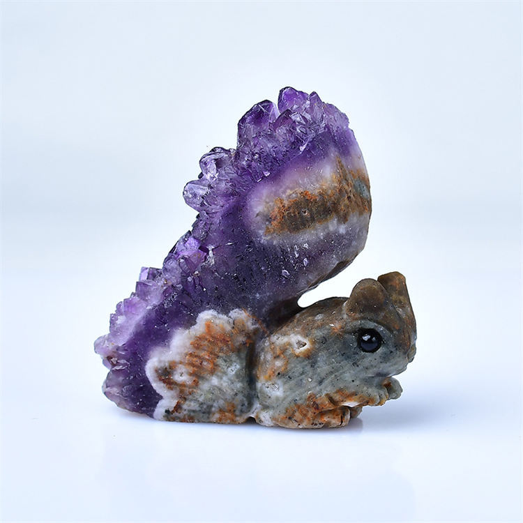 Natural Amethyst Cluster Squirrel Ornament