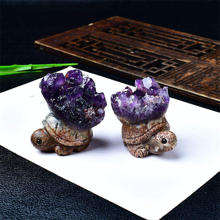 Natural Amethyst Cluster turtle Ornament