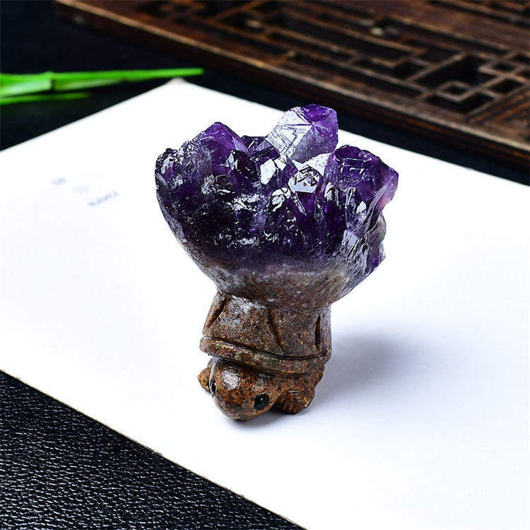 Natural Amethyst Cluster turtle Ornament