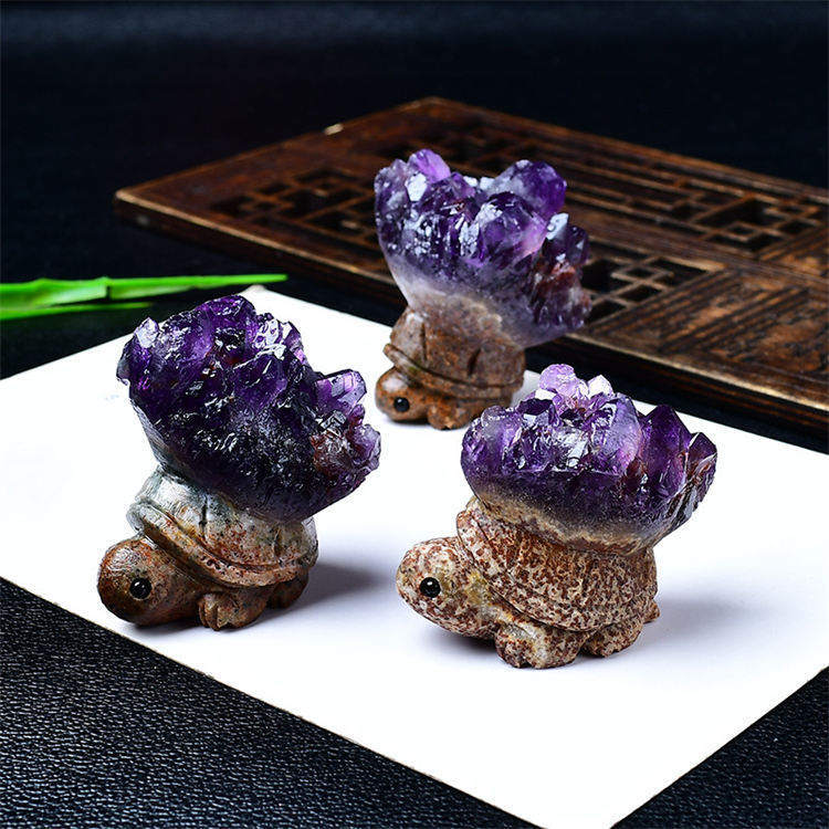 Natural Amethyst Cluster turtle Ornament