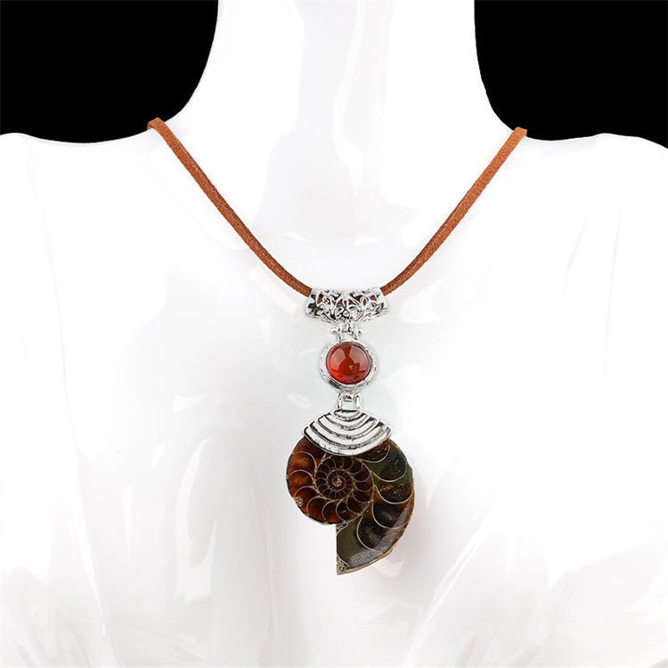 Natural Crystal Spiral Fossil Alloy Inlaid Pendant