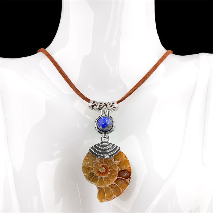 Natural Crystal Spiral Fossil Alloy Inlaid Pendant