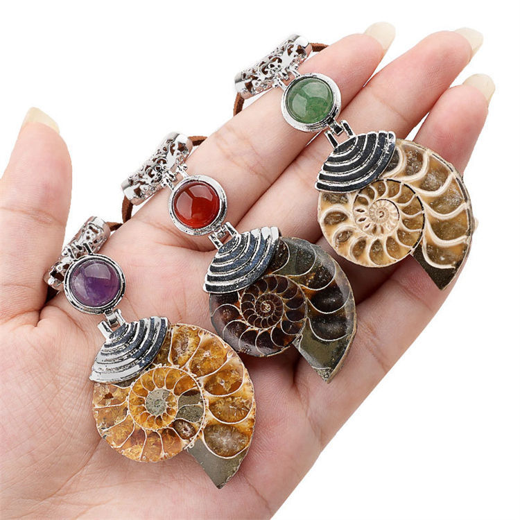 Natural Crystal Spiral Fossil Alloy Inlaid Pendant