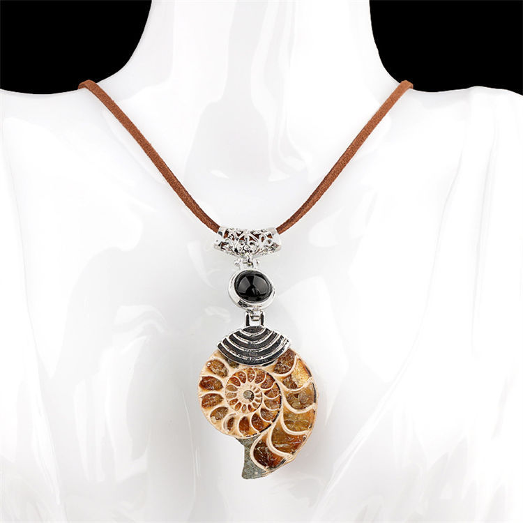 Natural Crystal Spiral Fossil Alloy Inlaid Pendant