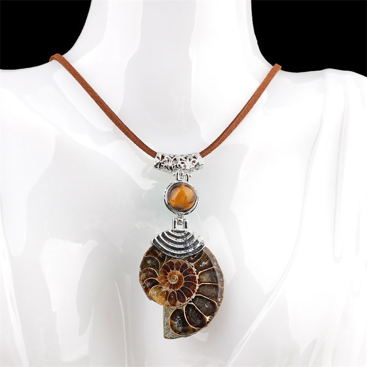 Natural Crystal Spiral Fossil Alloy Inlaid Pendant