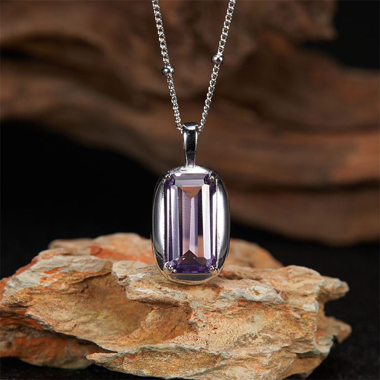 S925 Silver Natural Amethyst Open Ring