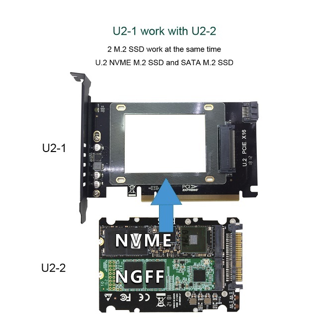 GLOTRENDS 2 in 1 2.5&quot; U.2 SSD to PCIE 3.0 x 16 GEN 3 or 2.5&quot; SATA HDD/SSD to SATA III