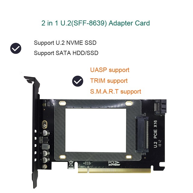 GLOTRENDS 2 in 1 2.5&quot; U.2 SSD to PCIE 3.0 x 16 GEN 3 or 2.5&quot; SATA HDD/SSD to SATA III