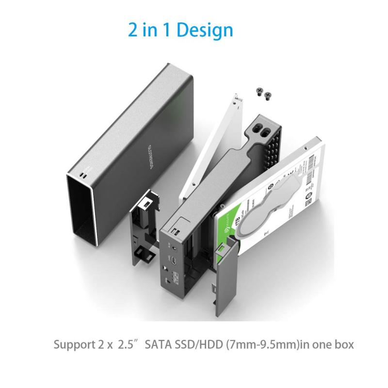 GLOTRENDS 2-Bay RAID Enclosure with 10Gbps USB C Port for 2.5 inch SATA Hard Drive